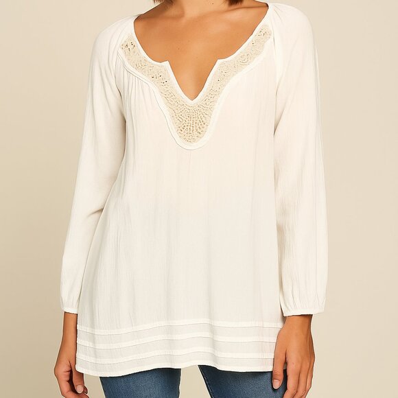 Free People Cream Tunic/Cover Up with Lace/Sequin Detail. Size small. NWOT - Picture 1 of 8
